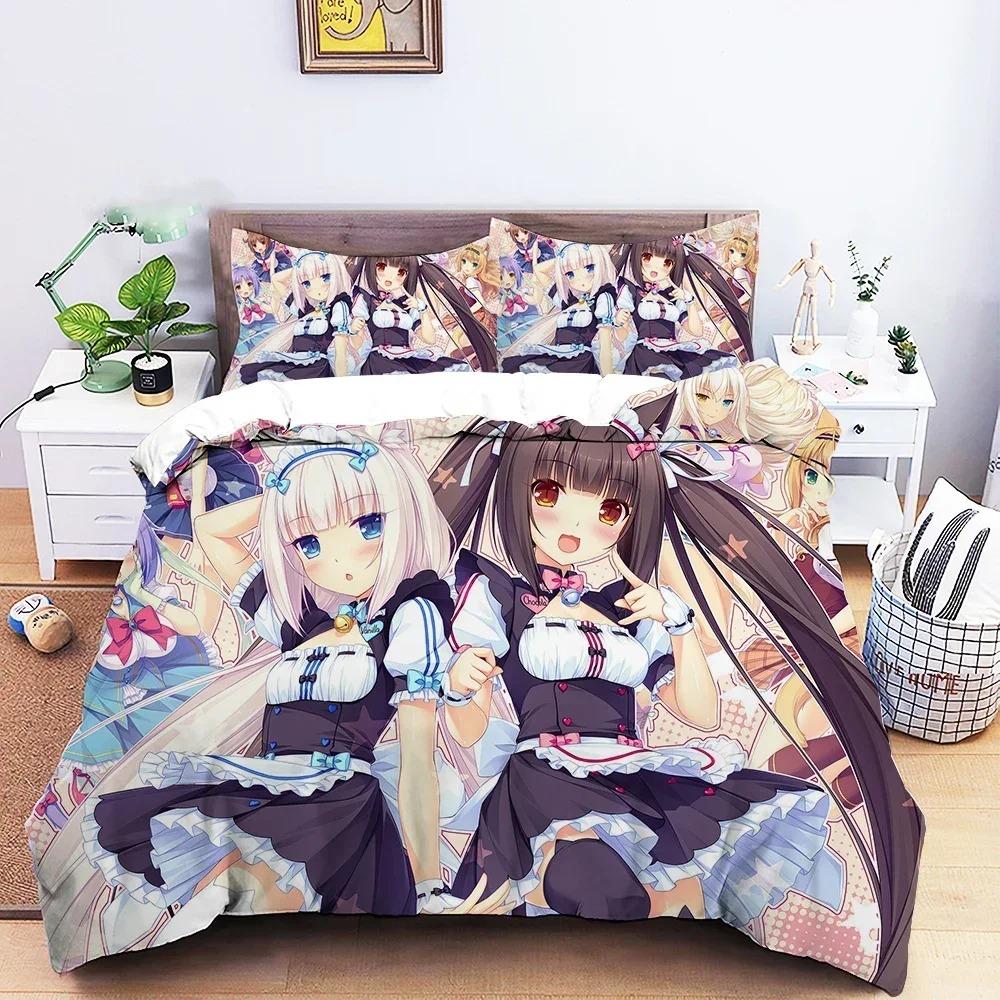 Anime Nekopara Sexy Girl Beding Set 3D Printed Suitable for Bedrom Soft Duvet Cover Set With Pilowcases Children Kids Home Textile