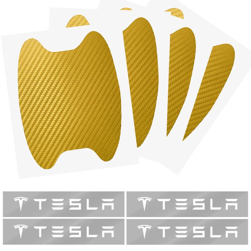 Car Door Sticker Carbon Fiber Scratches Auto Handle Protection Film For Tesla Model 3 Model X S 2016-2023  Model Y Decals TM3 TMX