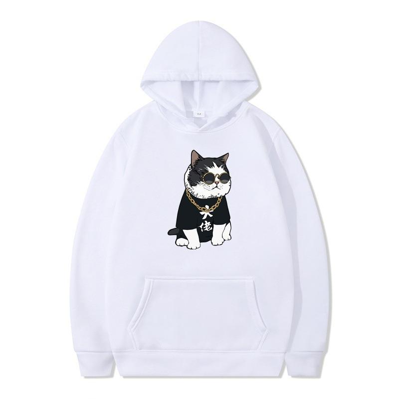 New Animation Boss Cat Print Autumn and Winter Men and Women Sweater Hoodie