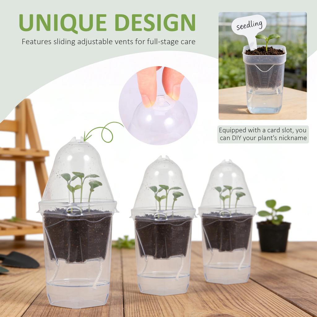 12Pcs Self Watering Flower Pot 7 inch Plastic Clear Plant Nursery Pots with Humidity Dome Small Gardening Pot Garden Accessories