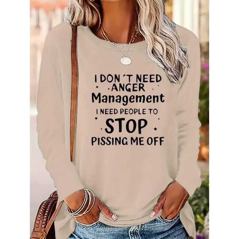 Women's Spring and Autumn fashionable casual loose letter pattern printed round neck long sleeved T-shirt top