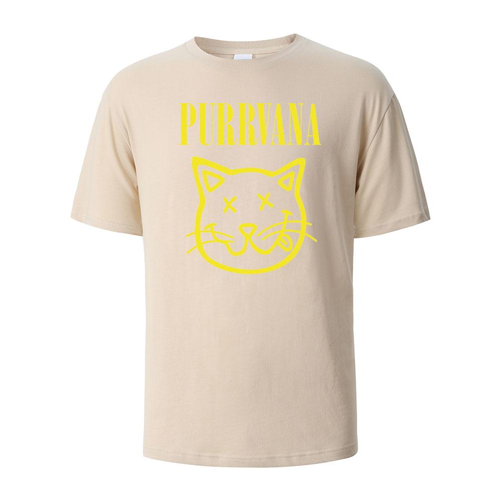 Purrvana Cat Head Print TShirt Summer Tees For Men Women 100 Cotton Oneck Oversize Casual Short sleeved Tops