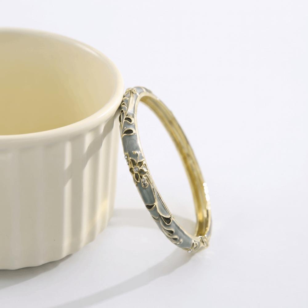 Gold Plated Enamel Bangle Bracelet Retro Light Luxury Flower Enamel Bangle Traditional Chinese