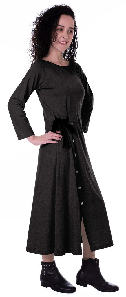 Moomaya Full Sleeves Maxi Dress Long Button Down Solid Casual Slit Dresses