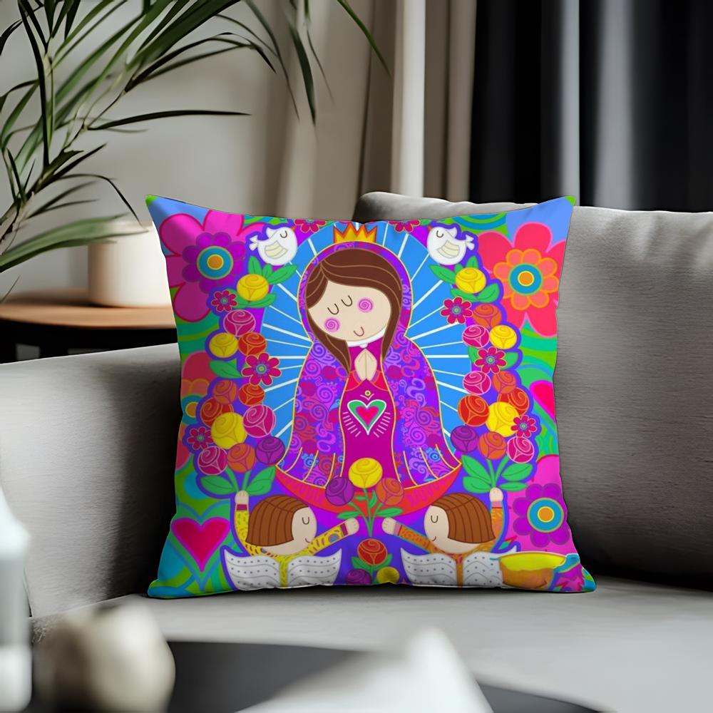 New Ccartoon Virgin Mary Artful Cushion Cover Antidustmite Pillowcase Invisible Zipper Silky Short Plush Sofa Cushion Cover