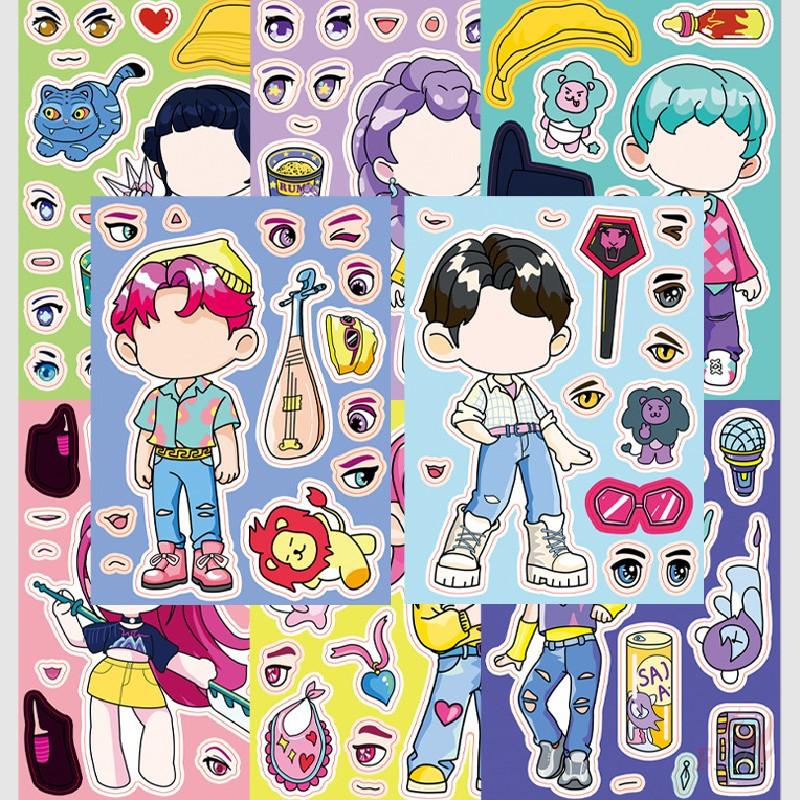 8Sheets/Set KPop Demon Hunters. Make A Face Series 02 Kids Funny Puzzle Stickers DIY Fashion Waterproof Doodle Decals Stickers