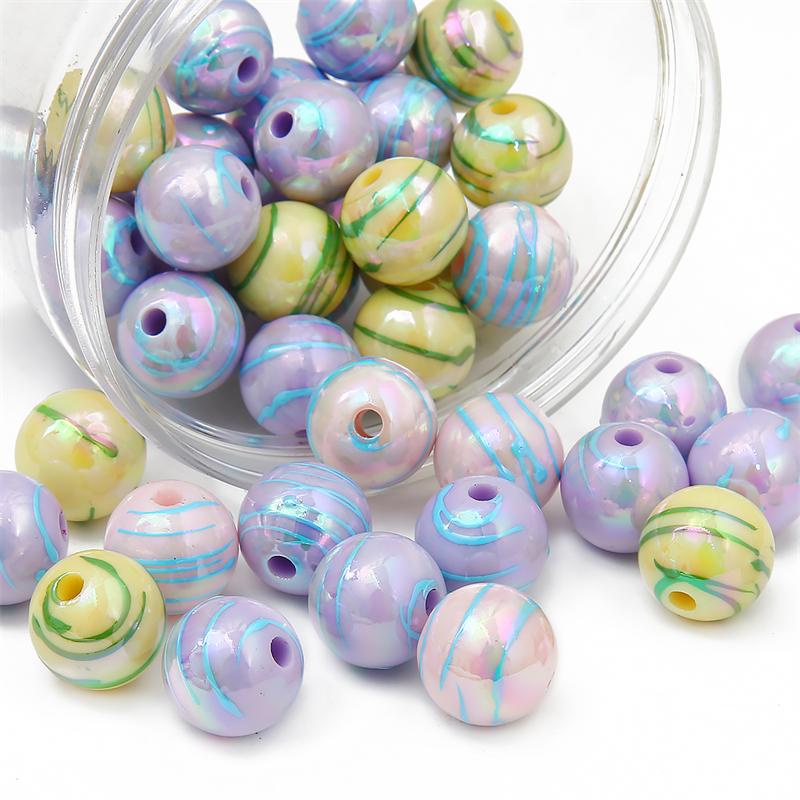 Mărgele acrilice Mărgele rotunde cu dungi colorate pentru bricolaj, colier, brățară, cercei, bijuterii