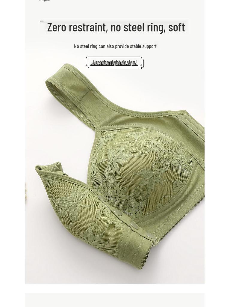 Bequemer Baumwoll-Vorderverschluss-Plus-Size-Drahtloser BH mit Aufdruck für reife Frauen