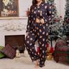 Ensemble de Pyjama Grande Taille pour Femme Mode Transfrontalière avec Cardigan à Revers et Pantalon Long - Collection Noël Automne Hiver