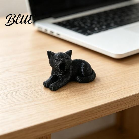 Versatile Home Decor 3D Printed Cat Ornament Realistic Plush Texture Figurines Black Decorative Statue White Cute Healing Sculpture for Desk