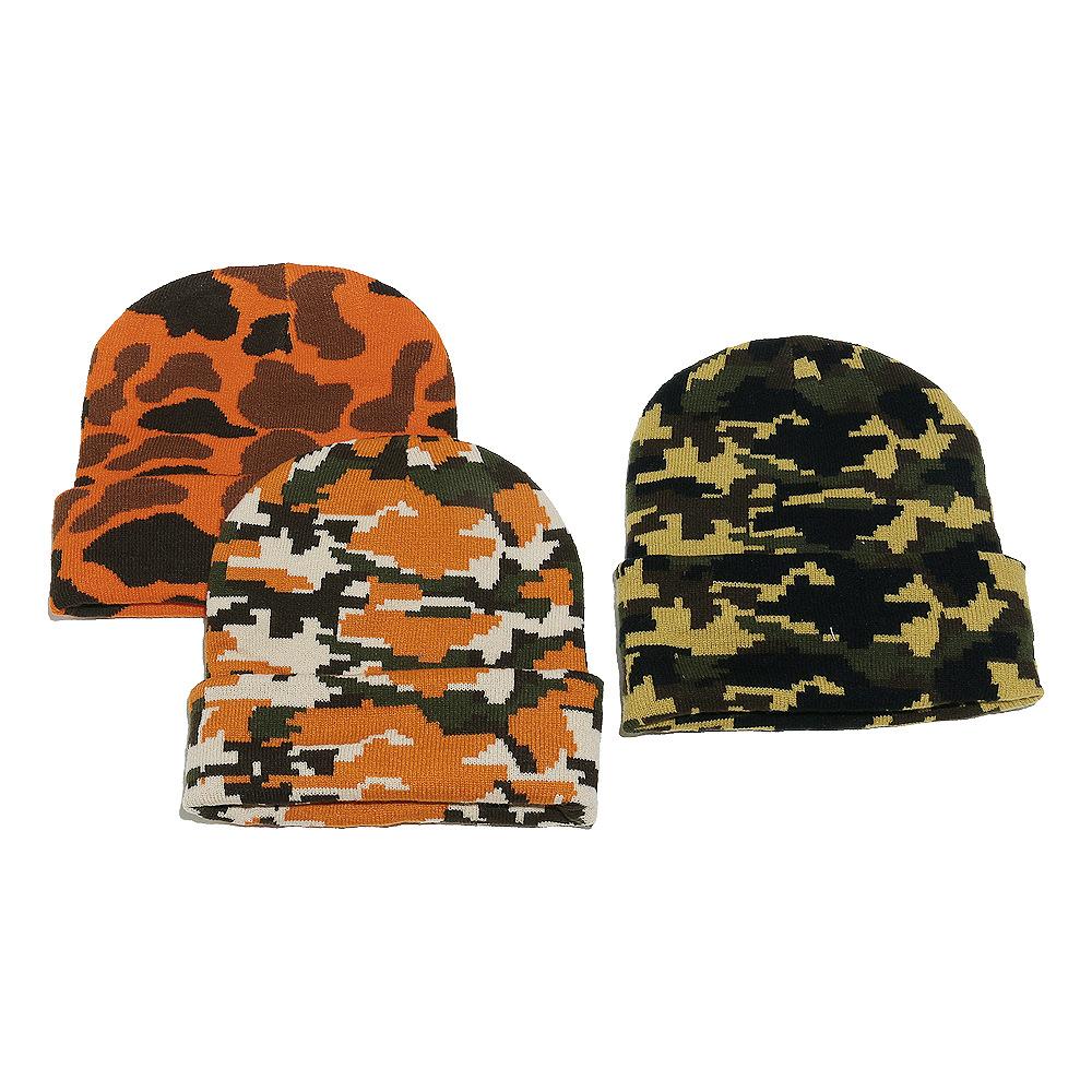 Camouflage Wool Hat Thermal Hat Winter Digital Camouflage Jacquard Beanie Knitted Hat Men