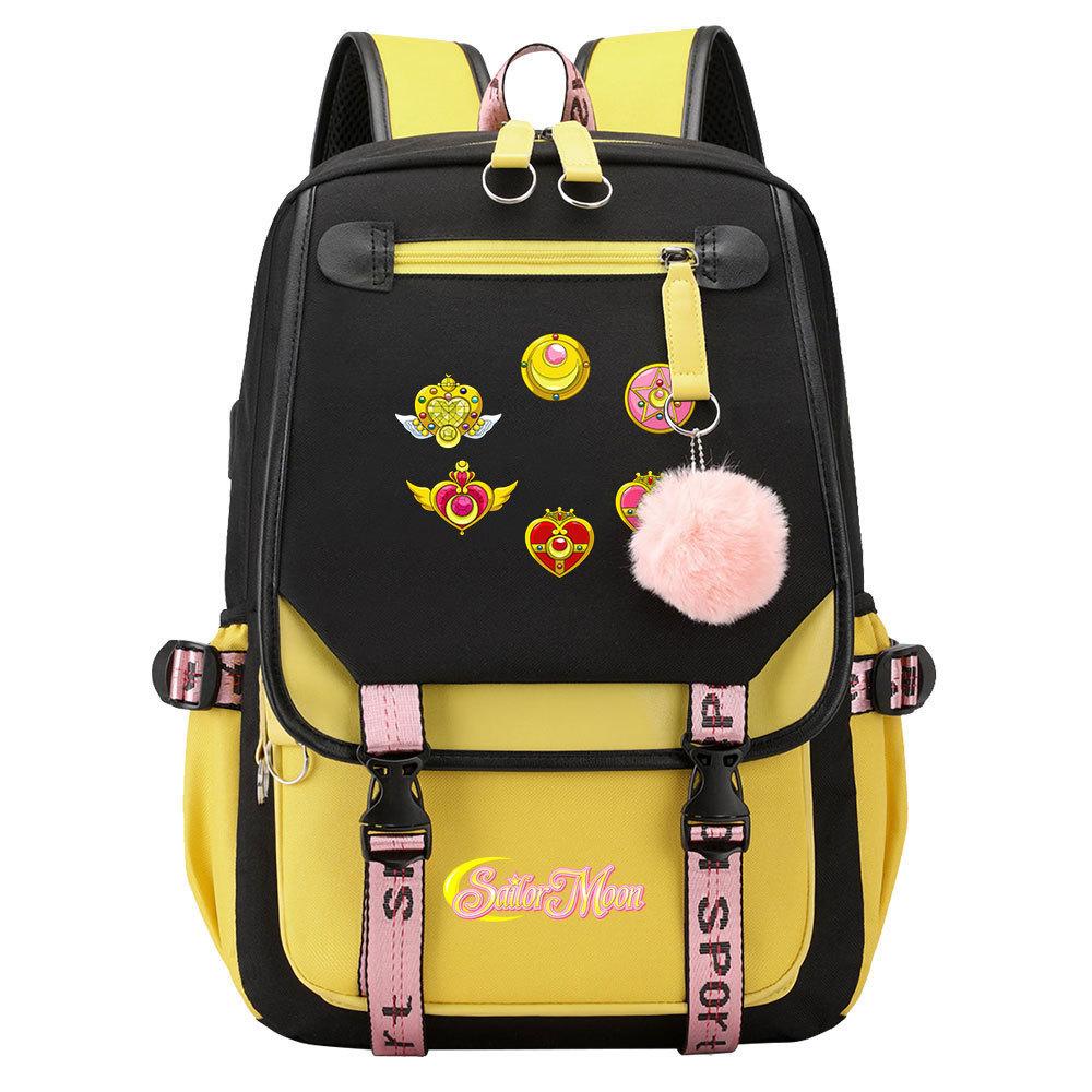 Neuer Anime Sailor Moon USB-Schulrucksack für Teenager, Damen- und Herrenmodell, Gurtband-Klapprucksack