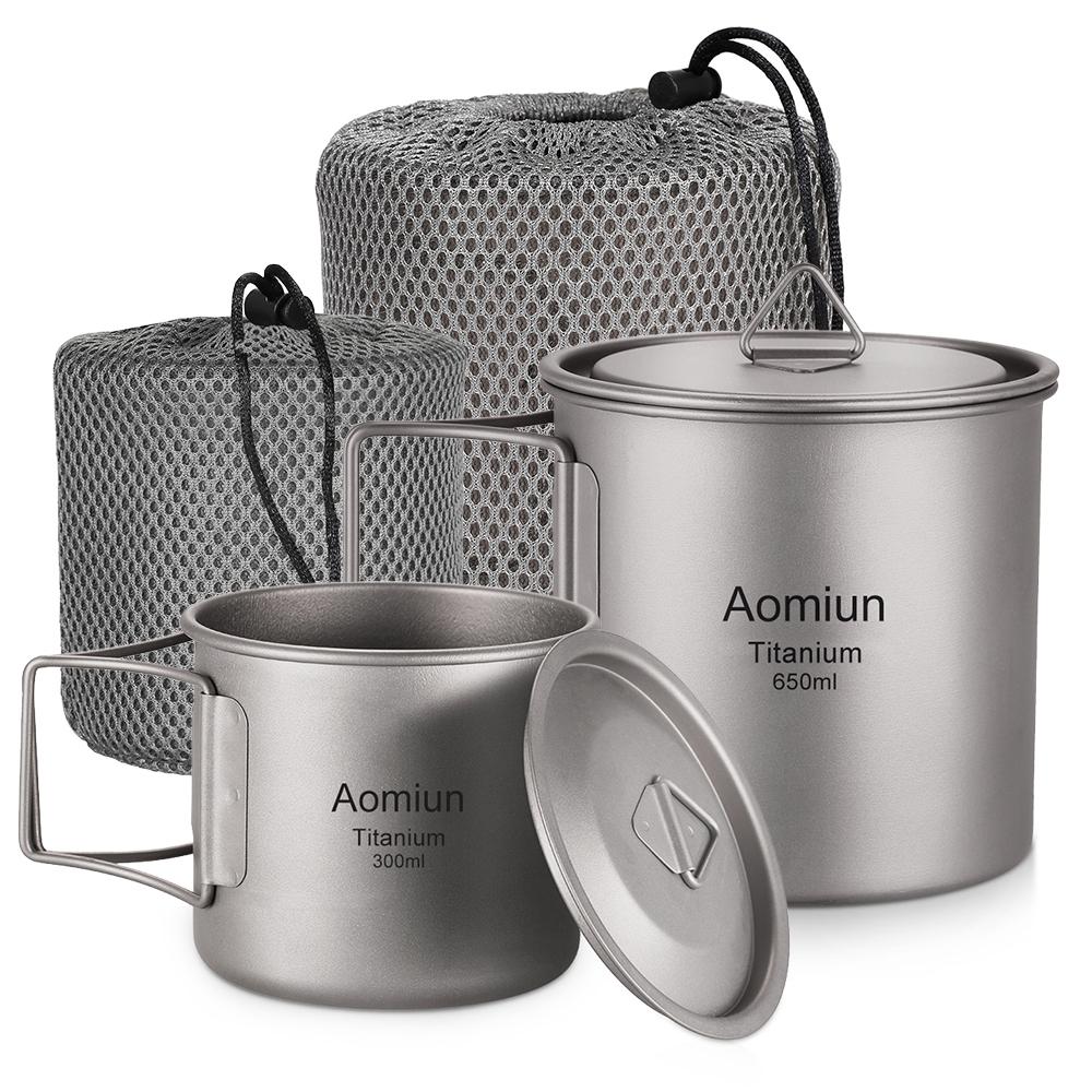 Aomiun Ultralight Titanium Cup Outdoor Portable 2PCS Cup Set 300ml 650ml Camping Picnic Water Cup