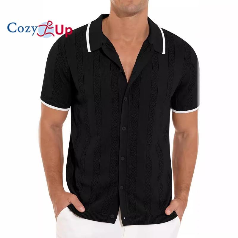 

Уютная мужская трикотажная рубашка поло с короткими рукавами, винтажная рубашка-поло для гольфа на пуговицах S чёрный