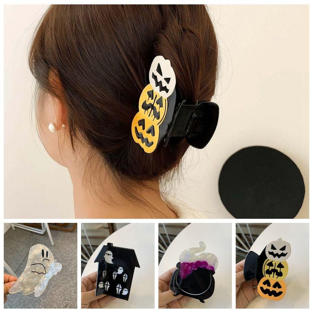 Ghost Halloween Shark Clip Funny Acetic Acid Hair Claw Personalized Pumpkin Shark Clip Party