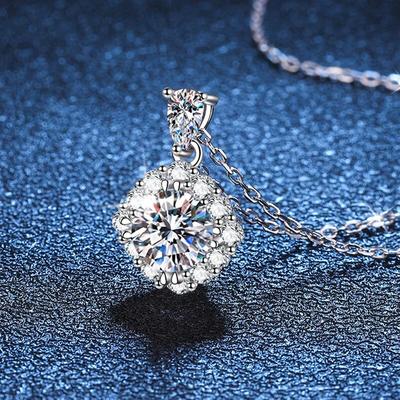 1CT 6.5mm Vvs1 prawdziwy Moissanite naszyjnik dla kobiet genialny wisiorek Halo D kolorowy kamień szlachetny 925 srebro certyfikat
