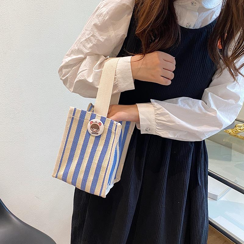Canvas Bag New Women's Bag Fashion Striped Handbag Change Bag Small Square Bag