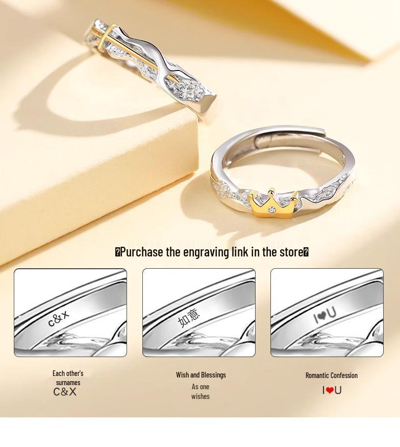 Princess and Knight S925 Sterling Silver Commemorative Couple Rings for Men and Women - Fashionable Qixi Festival Gift