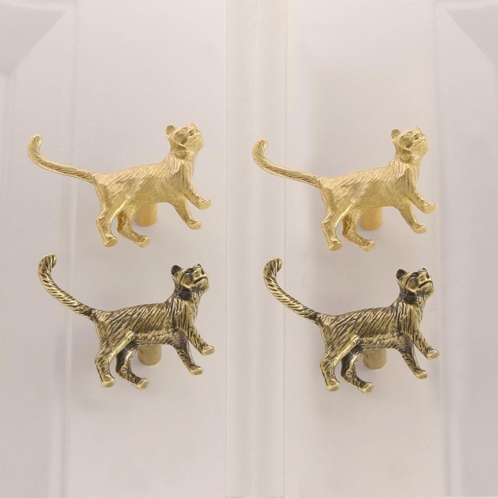 Vintage Cat Furniture Handle Brass Cupboard Drawer Pulls New Door Knobs  For Kitchen Wine Cabinet