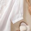 Cotton Linen Flower Embroidery Shirt Women Three Quarter Sleeves V Neck  Casual Blouse Loose Solid Color Mother Blouse Women Top
