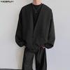 INCERUN Oversized Men Long Sleeve One Button Casual Loose Cardigan Thin Kimono Tops
