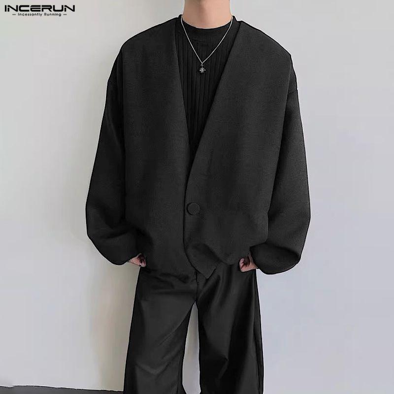 INCERUN Oversized Men Long Sleeve One Button Casual Loose Cardigan Thin Kimono Tops