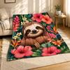Smiling Sloth Tropical Flowers Coral Fleece Blanket Jungle Decor