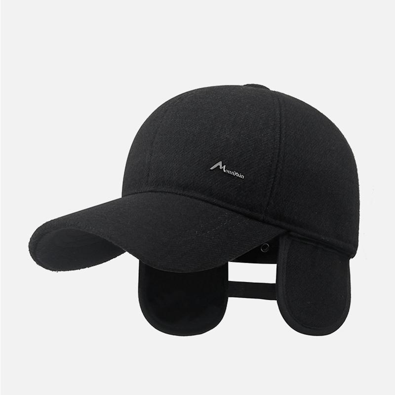 Mens Winter Warm Wool Blend Baseball Cap with Ear Flaps Windproof Dad Hat