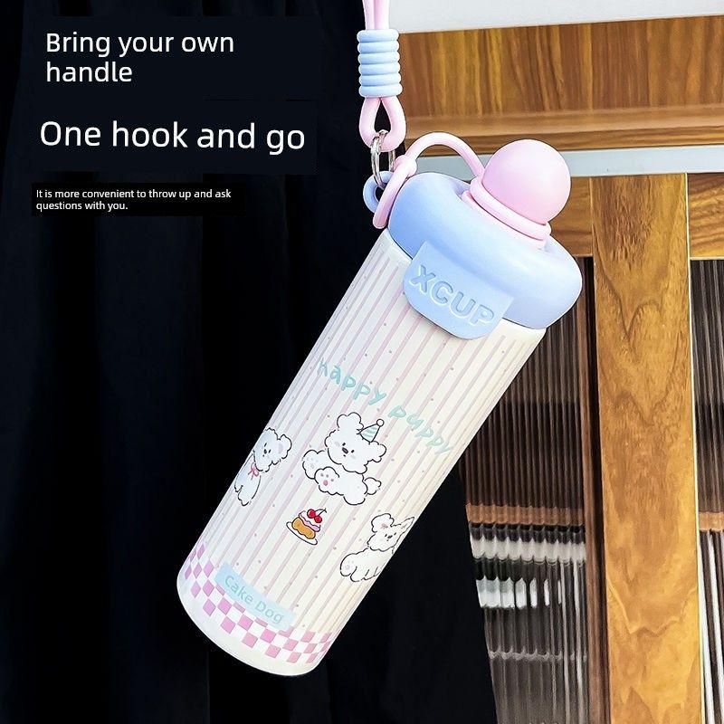 316 Large Capacity Vacuum Cup Girl Good-looking Kettle Student School Cup Portable Straw Cup Good-looking Coffee