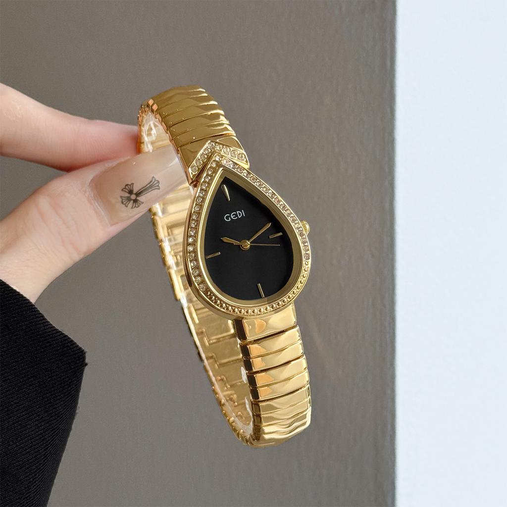 GEDI New Vintage Creative Watch for Women with Diamond-Studded Teardrop Dial High-Quality Design Ladies' Wristwatch Unique Gift