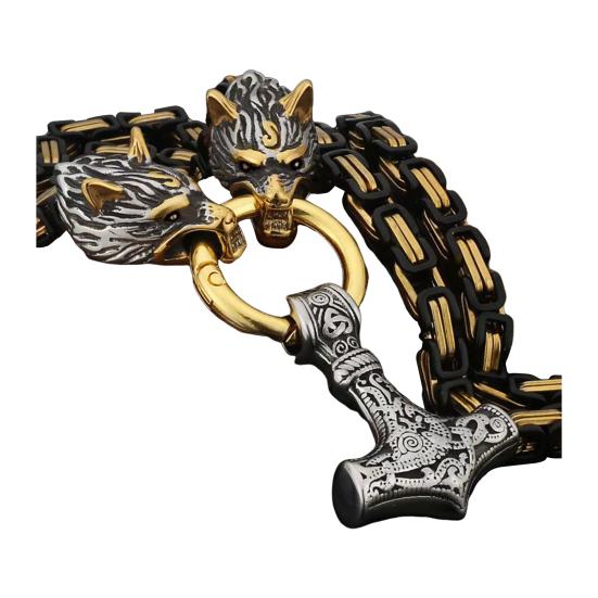 Pánský náhrdelník Retro Nordic Viking Styl Hammer Wolf Head Přívěsek Amulet Silný