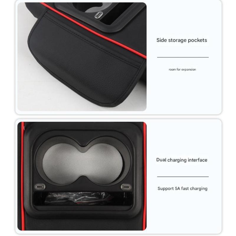 Multifunctional Auto Armrest Box Pad Leather Cushion with 2 Fast Charging USB Port And Storage Space