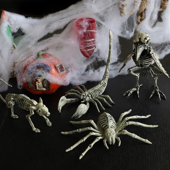 Halloween Animal Skeleton Plastic Bone Model Realistic Skeleton Crow Spider Rat Scorpion Figurine for Haunted Houses Graveyard Scenes Parties Decor