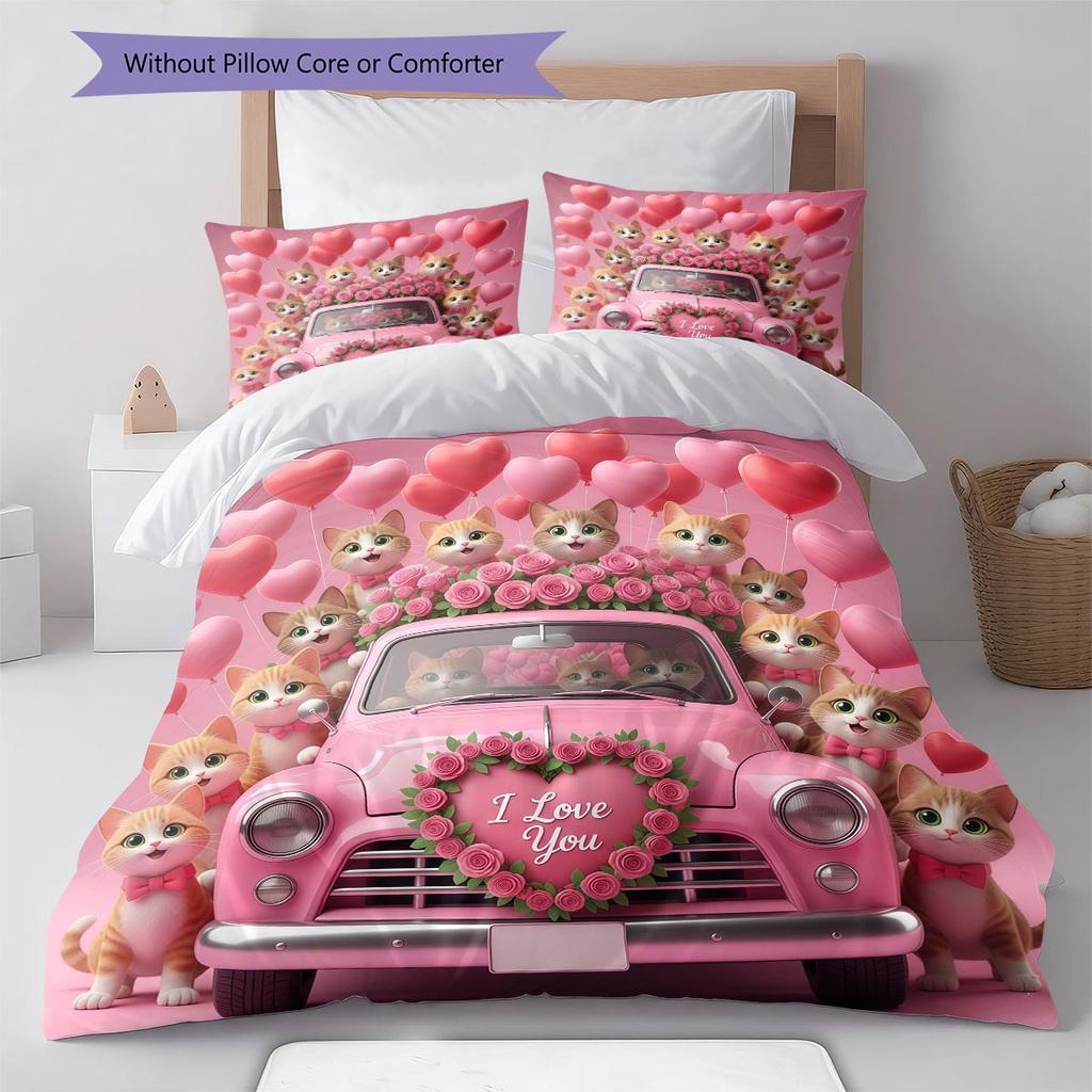 Trucks animals Pattern Bedding Quilt Set Quilt Cover Pillowcase Home Decoration Birthday Gift (1 * duvet cover + 2 * pillowcase, without core)