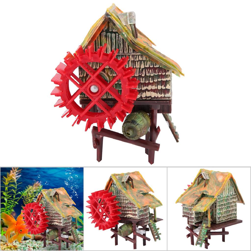 Fish Tank Landscaping Decoration Pneumatic Aerated Waterwheel Hut(Small Water Truck)