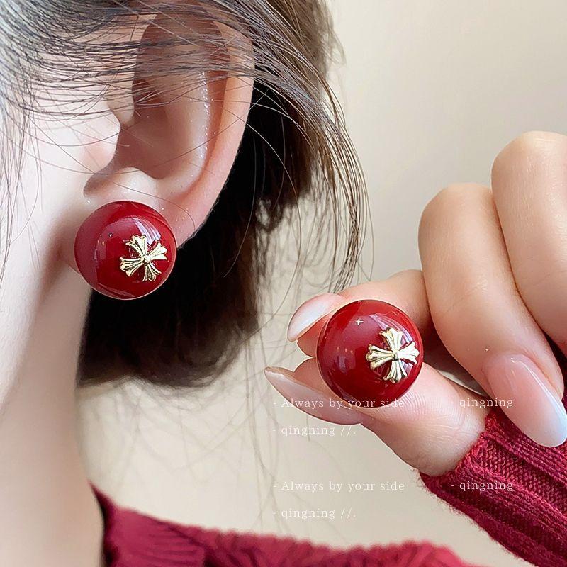 Red Love New Year's Earrings Women's Simple Festive Earrings Versatile Fashion Earrings