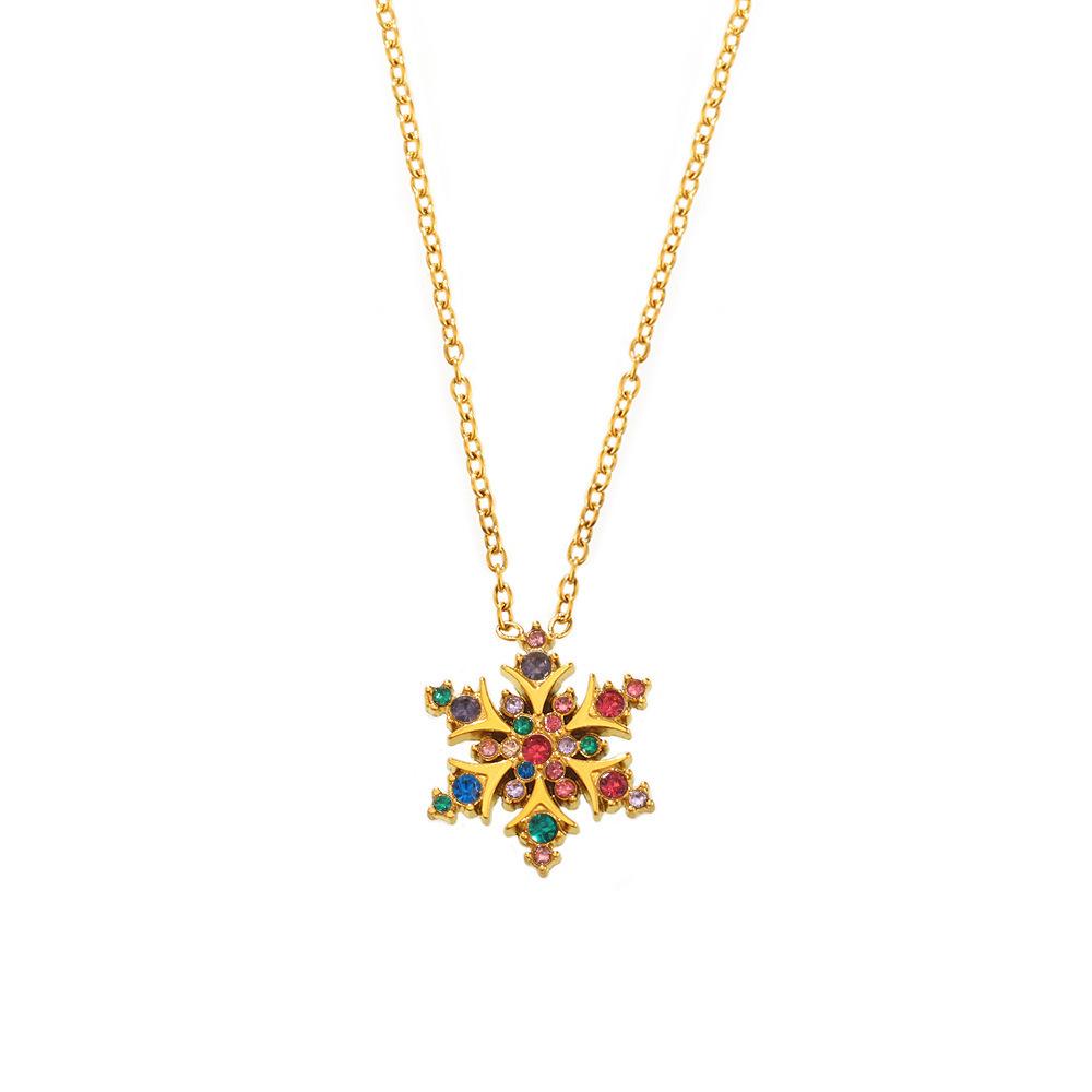 Qiong Yao 5A Zircon Snowflake Necklace, 18K Gold PVD Electroplated, Colorfast Jewelry