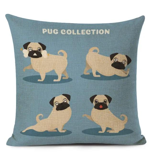 Dekoracyjna poszewka na poduszkę w stylu kreskówkowym z uroczym mopsikiem i buldogiem francuskim, drukowana poszewka na poduszkę do dekoracji domu, sofy