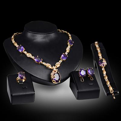 Set di gioielli con strass intarsiati Accessori attraenti Collana Anello Bracciale Orecchini Regalo per la festa