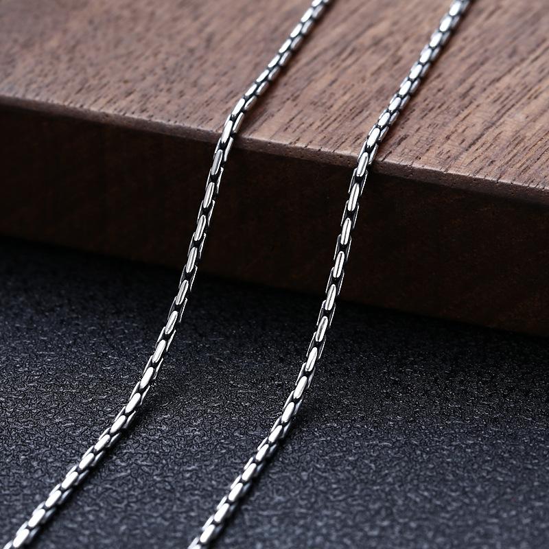 1.5MM New 100% Real S925 Pure Silver Jewelry Retro Thai Trendy Personality Vajra Buckle Bamboo Necklace Men and Women