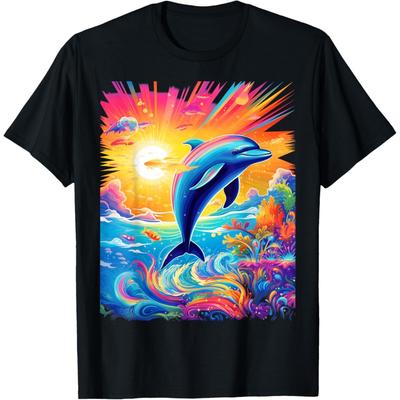 Camiseta Océano Arcoíris Colorido de Delfín para Niñas y Niños(1)