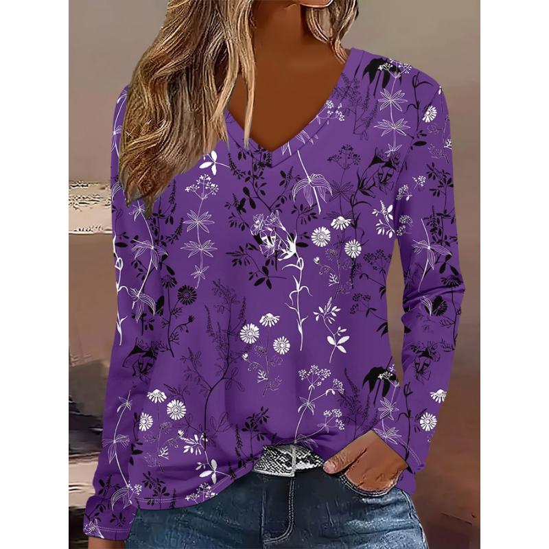 

Женская элегантная футболка с V-образным вырезом, мраморным принтом и длинным рукавом, из мягкого полиэстера, отлично подходит для осени и зимы, повседневная одежда, топы с цветочным принтом XS