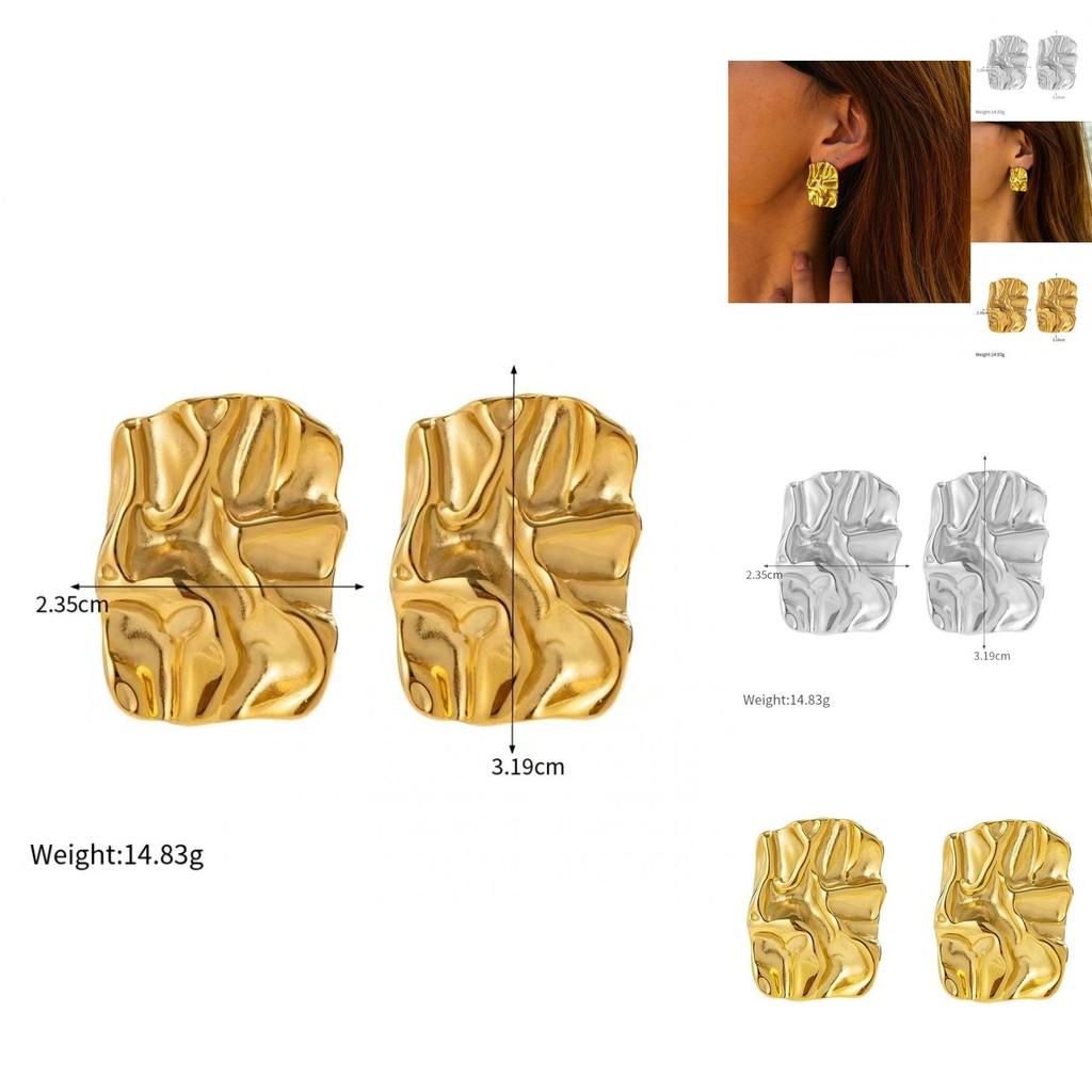18k Gold Titanium Steel Geometric Irregular Textured Earrings For Stylish Commuters