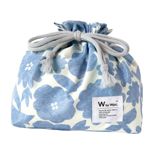 Wpc. Patterns Lunch Drawstring Bag, Flower and Bird Design, Blue, Water-Repellent, Women's Lunch Bag, Water-Repellent, Easy-to-Insulate Fabric, Ice Pa