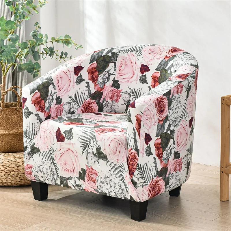 Floral Printed Tub Club Chair Cover for Living Room Spandex Armchair Slipcovers Elastic Single Sofa Covers Bar Counter Hotel