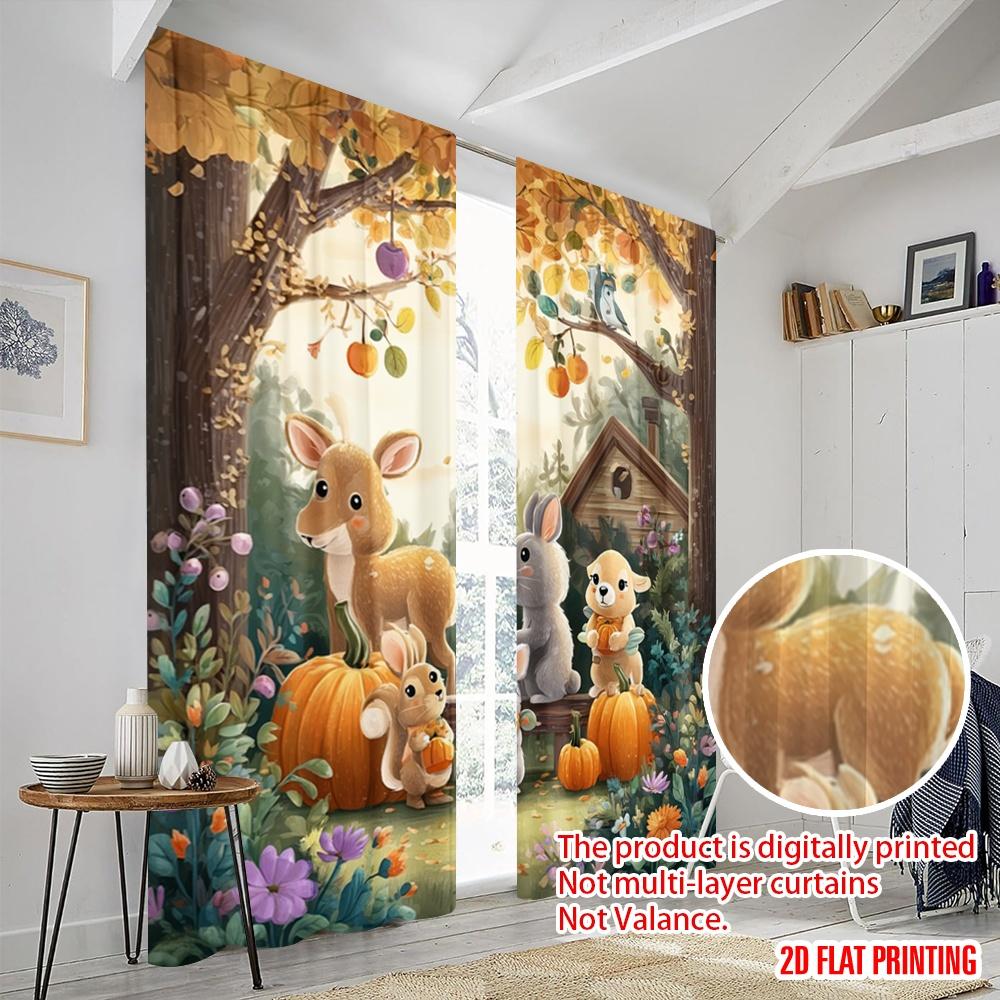 2pcs,2D Plane Printing Curtain Fabric Fall Animal Party Versatile Durable Polyester (without Rod) Gifts Use for Bedroom, Living