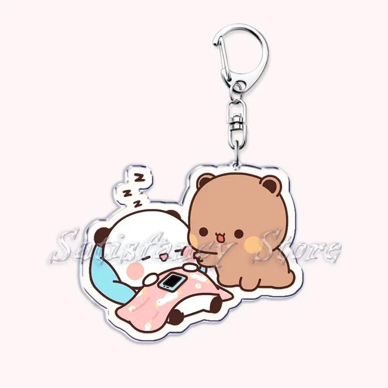 Cute Bubu Dudu Love Keychains Couple Bear Panda Acrylic Keyring for Accessories Bag Pendant Key Chain Jewelry Fans Lovers Gifts