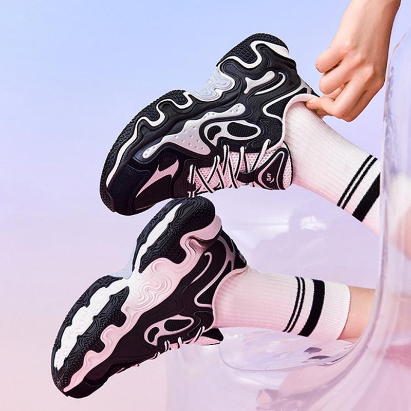 Anta Thick Sole Versatile Trendy Retro Non-Slip Wear-Resistant Low-Top Dad Shoes Women Sneakers Black Silver 122428855-3