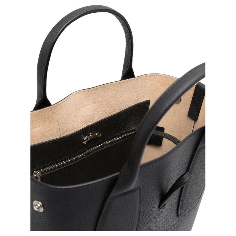 Longchamp Le Roseau Bamboo Button Grain Effect Open Main Sandwich Cowhide Tote Bag Tote Shopping Bag Shoulder Handbag Medium Women's Black 10228HPN001