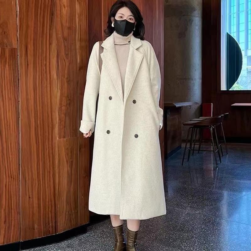 Plus Size Mid-Length Wool Blend Overcoat with Padding and Lining